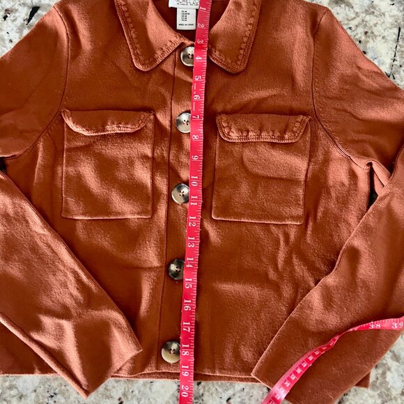 Stylish Cropped Button-Up Sweater \ Cardigan Burnt Orange | Rust M - Picture 2 of 10